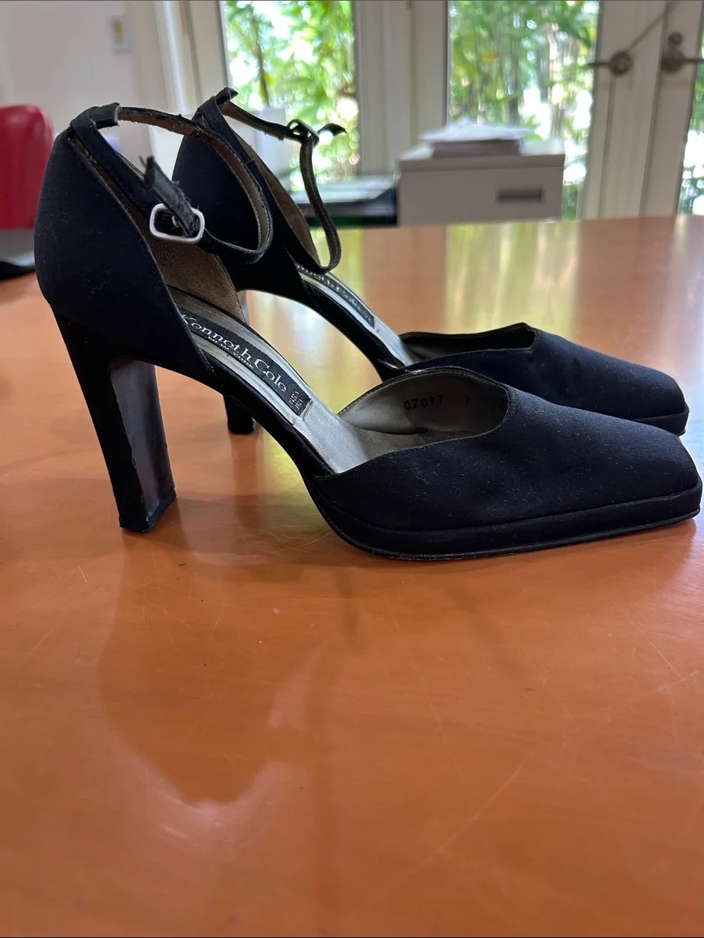 Kenneth Cole Black Square-Toe Ankle-Strap Block Heels